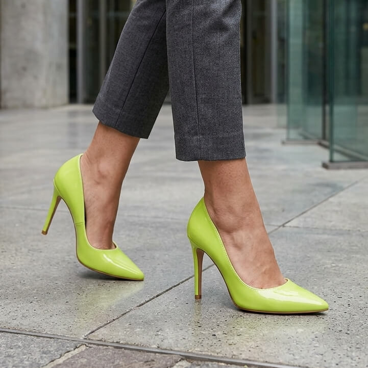 Adira - Neon Green Vegan Patent - Street Sole