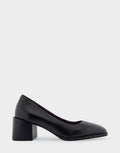 Comfortable Women's Mid Heel Pump in Black Genuine Leather Side View