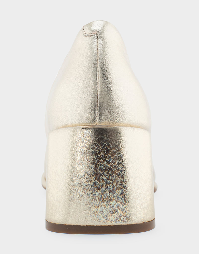 Comfortable Women's Mid Heel Pump in Gold Genuine Leather Back View
