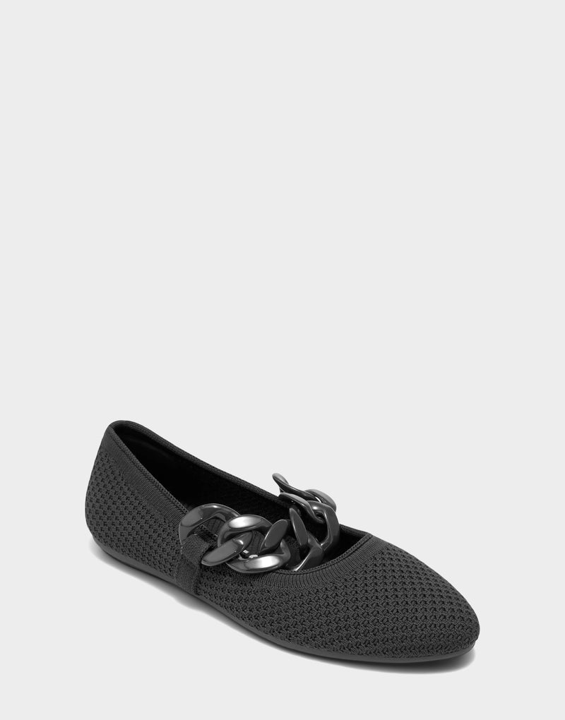 Comfortable Women's Knit Flat in Black Knit Side Angle View