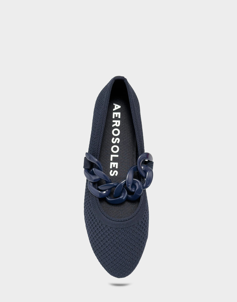 Comfortable Women's Knit Flat in Navy Knit Full Front View