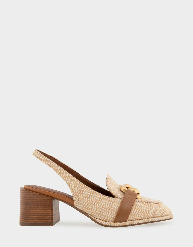 Comfortable Women's Ornamented Block Heel Slingback in Natural Raffia Side View