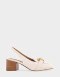 Comfortable Women's Ornamented Block Heel Slingback in Eggnog Leather Side View