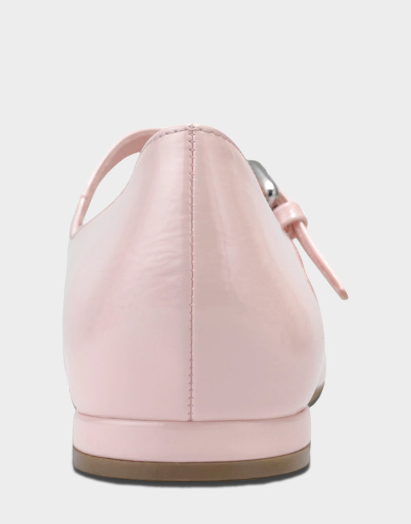 Comfortable Women's Flat In Pink Patent Faux Leather Back View