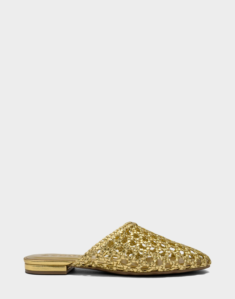 Comfortable Women's Dress Flat in Metallic Faux Open Woven Side View