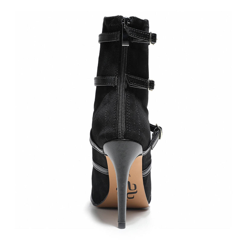 Beauty Ankle Bootie - Black Vegan Stretch Suede - Street Sole