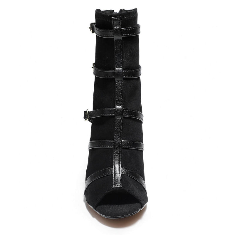 Beauty Ankle Bootie - Black Vegan Stretch Suede - Street Sole