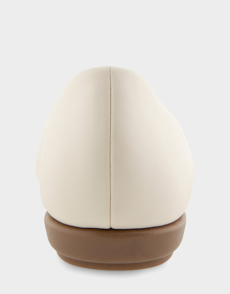 Comfortable Women's Ballet Flats in Eggnog Faux Leather Back View