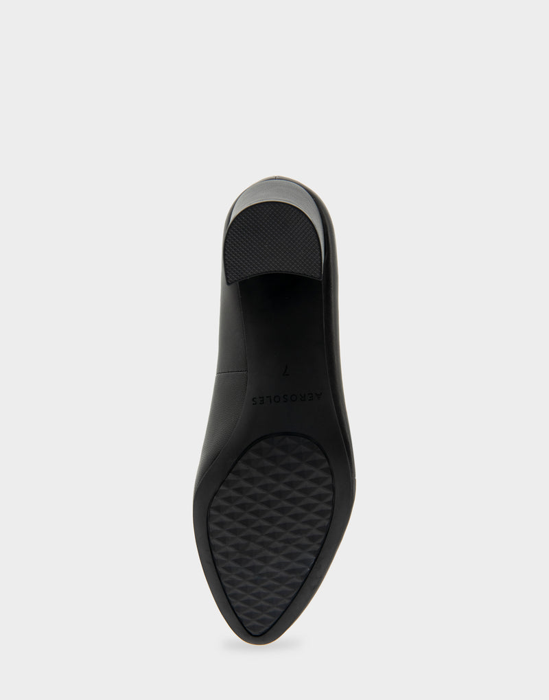 Comfortable Women's Mid Heel Pump in Genuine Black Leather Bottom View
