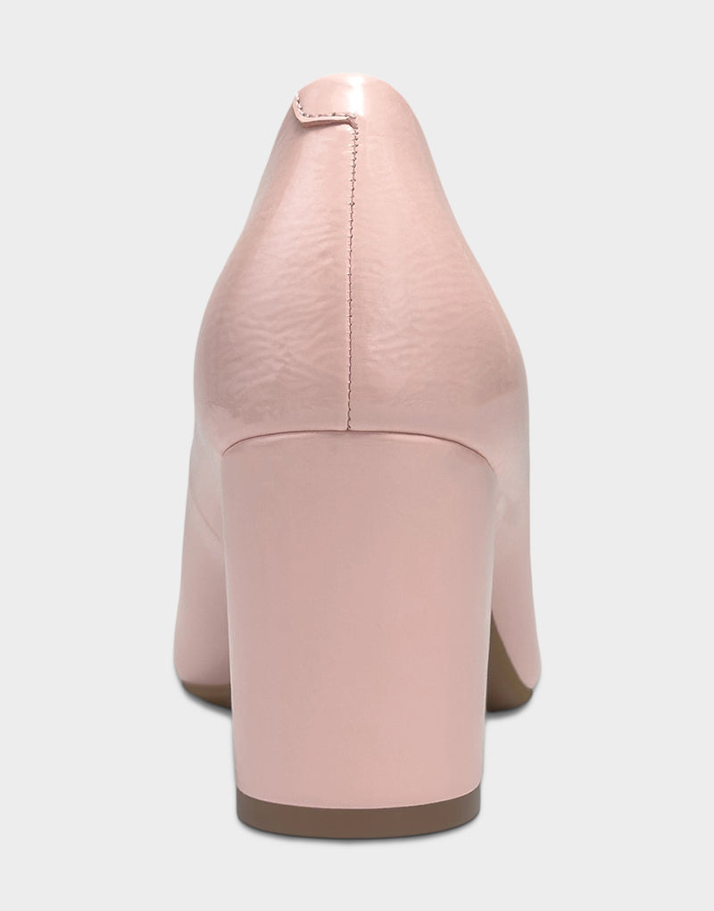 Comfortable Women's Pump In Pink Patent Faux Leather Back View