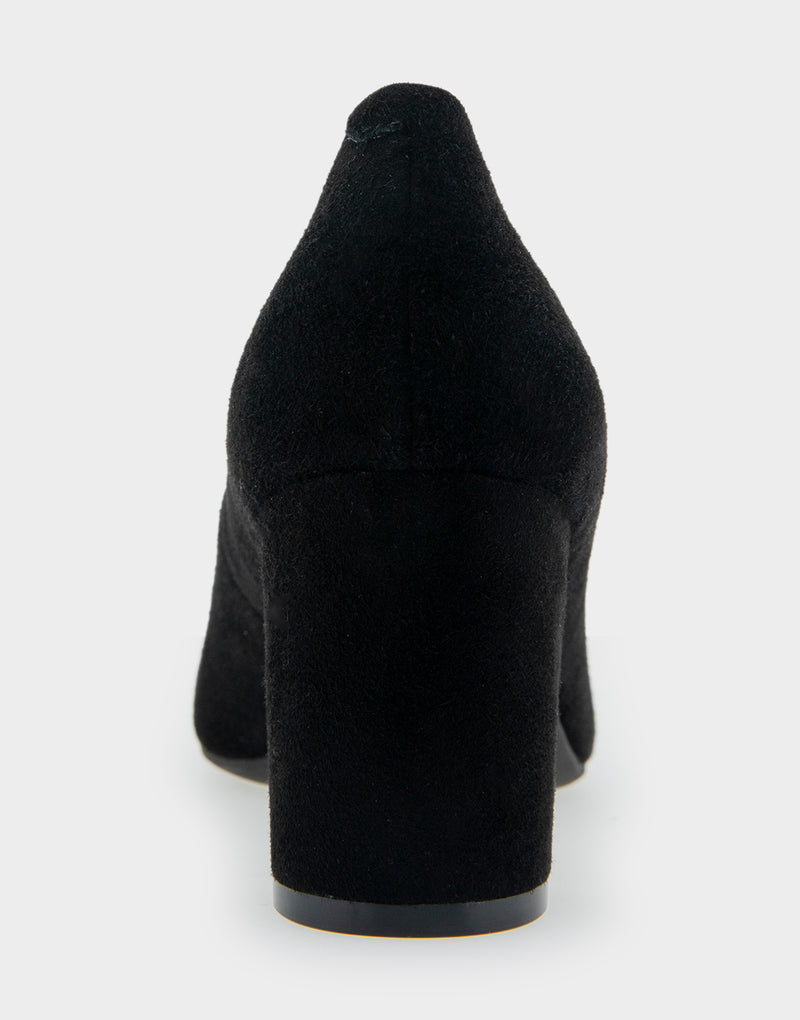 Comfortable Women's Mid Heel Pump in Genuine Black Suede Back View