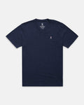 Psycho Bunny Big and Tall Classic V Neck Tee in navy blue with embroidered pink and white logo on chest, front view.