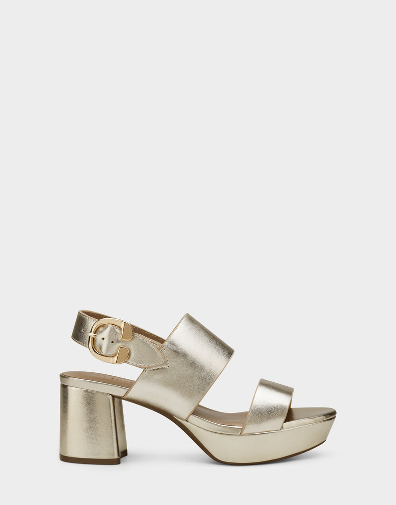 Comfortable Women's Platform Sandal in Gold Metallic Leather Side View