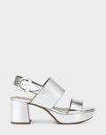 Comfortable Women's Platform Sandal in Silver Metallic Faux Leather Side View