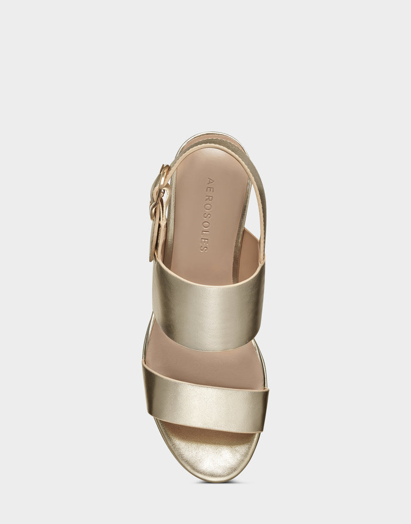 Comfortable Women's Platform Sandal in Gold Metallic Leather Top View