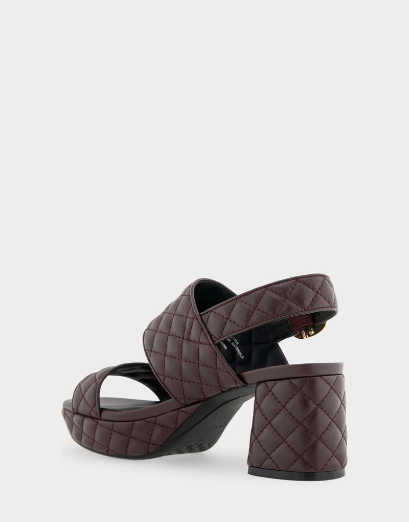 Comfortable Women's Platform Sandal in Deep Aubergine Quilted Leather Leather Rear Angle View