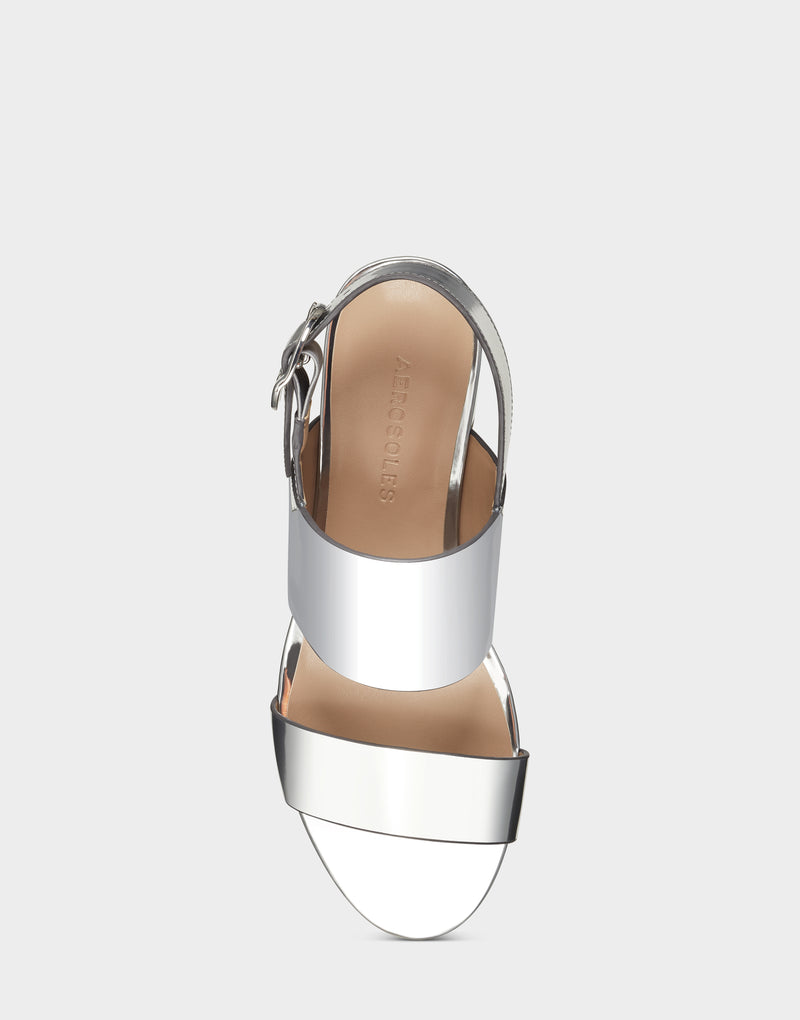 Comfortable Women's Platform Sandal in Silver Metallic Faux Leather Top View