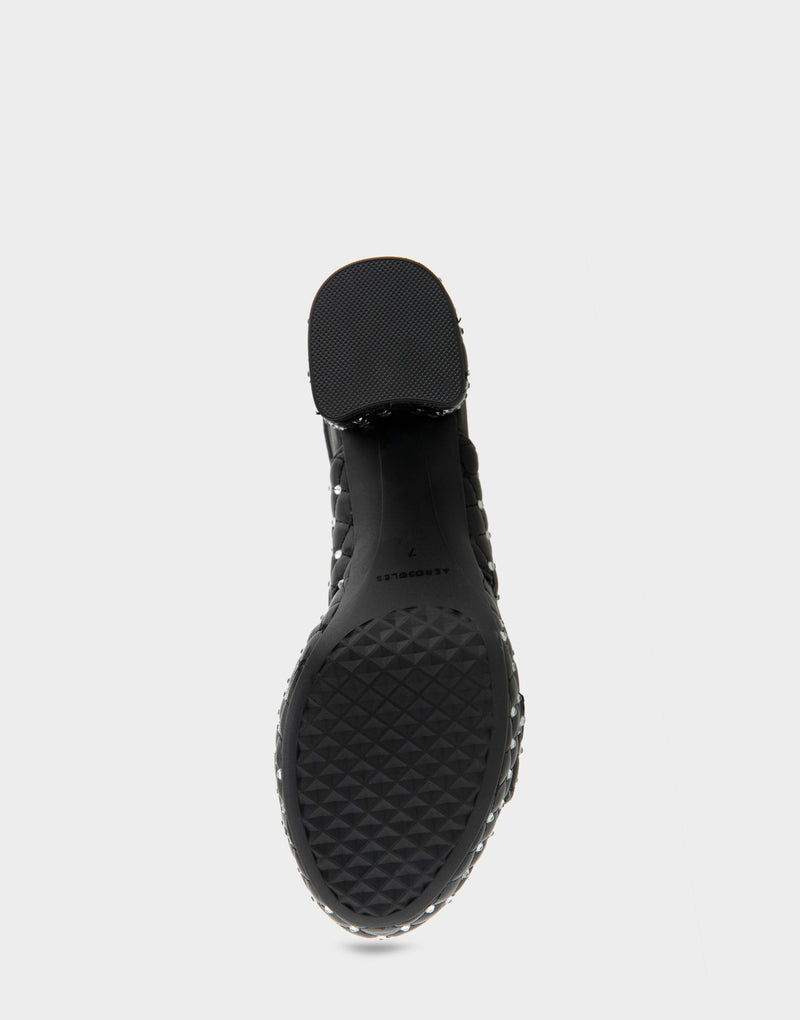Comfortable Women's Platform Sandal in Black Quilted Faux Leather With Crystals Sole View