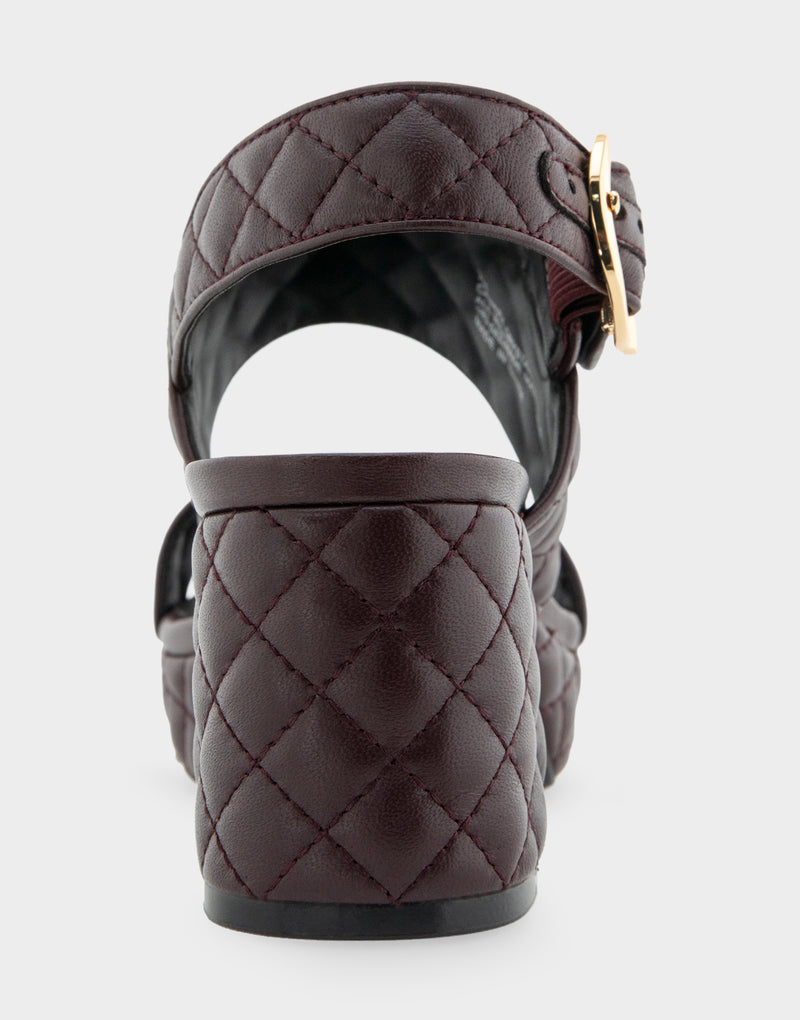 Comfortable Women's Platform Sandal in Deep Aubergine Quilted Leather Leather rear view