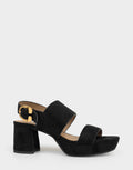 Comfortable Women's Sandal in Black Faux Suede Side View