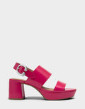 Comfortable Women's Platform Sandal in Pink Faux Crinkle Patent
Side View