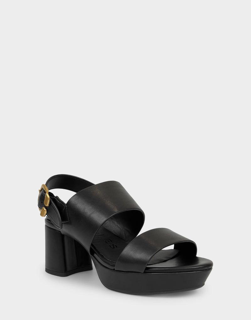 Comfortable Women's Platform Sandal in Black Faux Leather Angle View