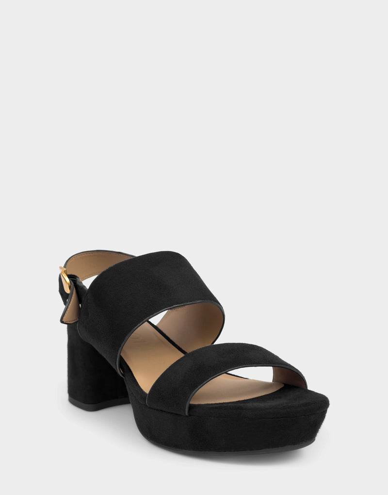 Comfortable Women's Sandal in Black Faux Suede Angle View