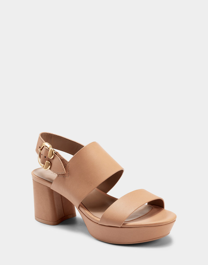 Comfortable Women's Platform Sandal in Nude Leather Angle View