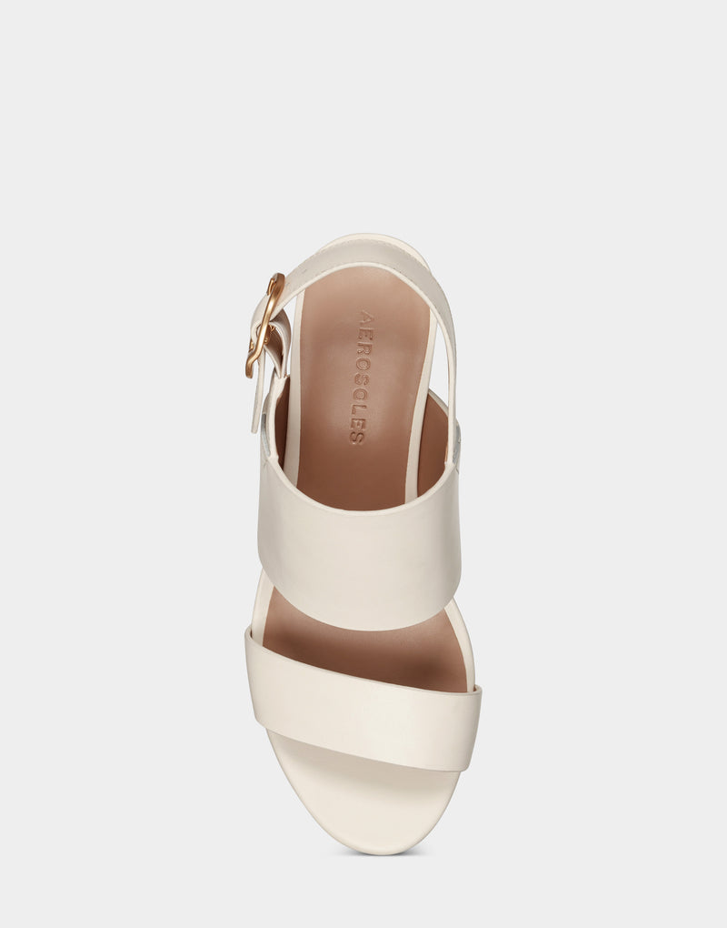 Comfortable Women's Platform Sandal in Eggshell Leather Top View