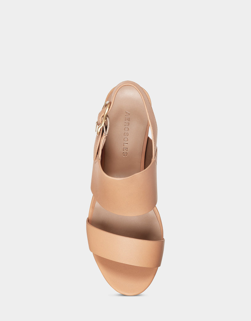 Comfortable Women's Platform Sandal in Nude Leather Top View