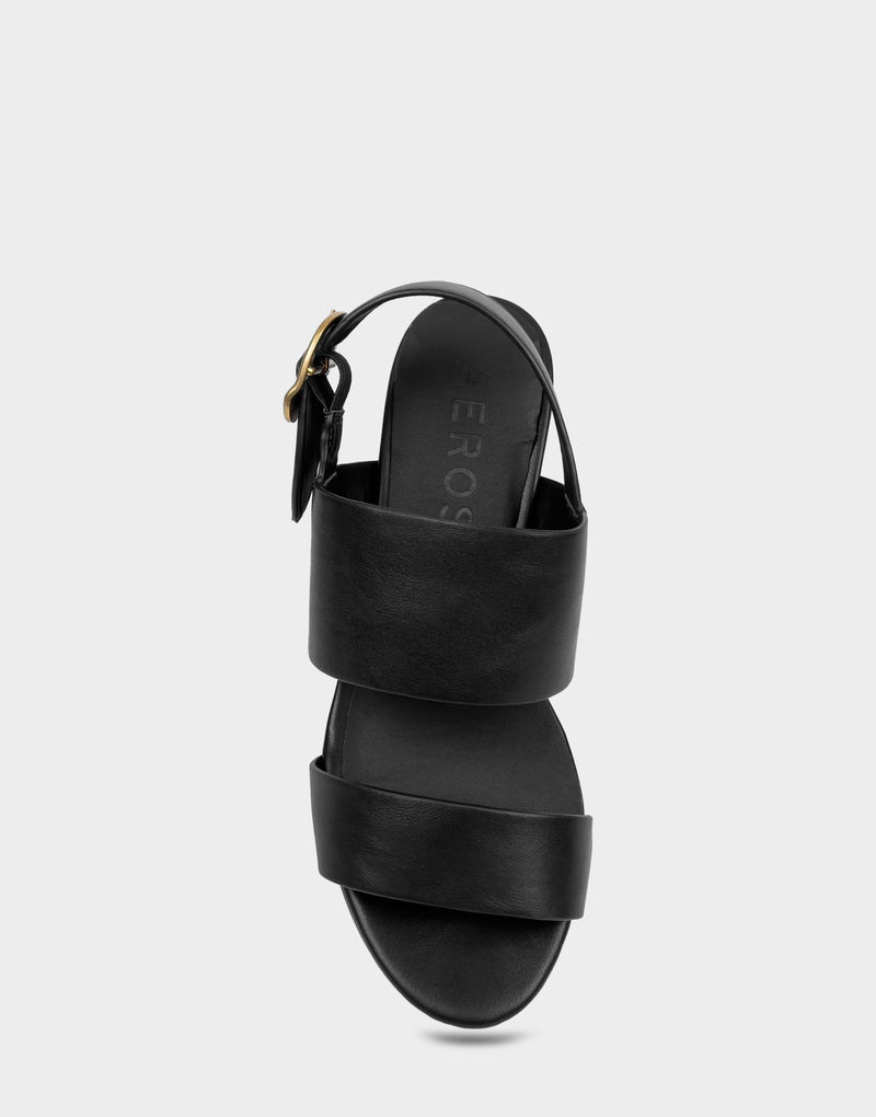 Comfortable Women's Platform Sandal in Black Faux Leather Top View