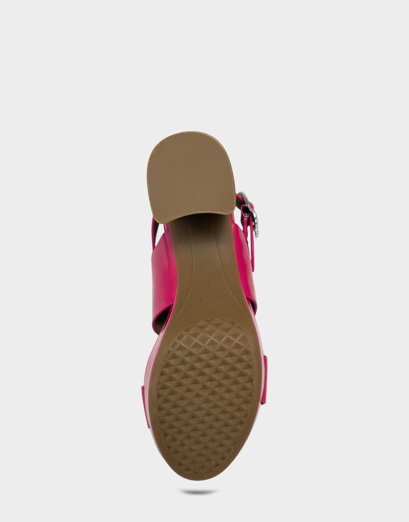 Comfortable Women's Platform Sandal in Pink Faux Crinkle Patent
Bottom View