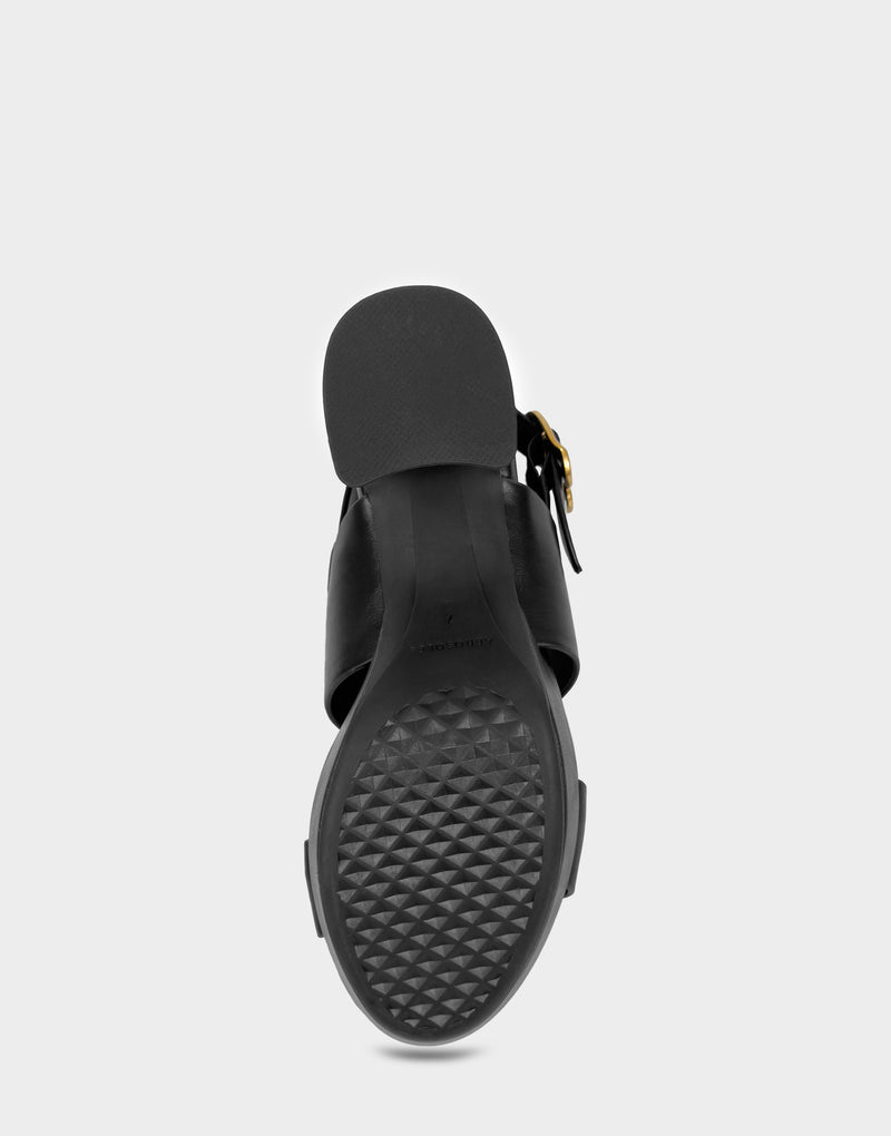 Comfortable Women's Platform Sandal in Black Faux Leather Sole View