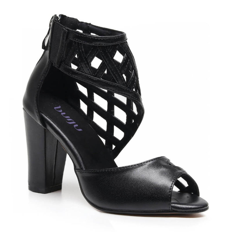 Caressa Wide Fit - Black Vegan Leather - Suede Sole