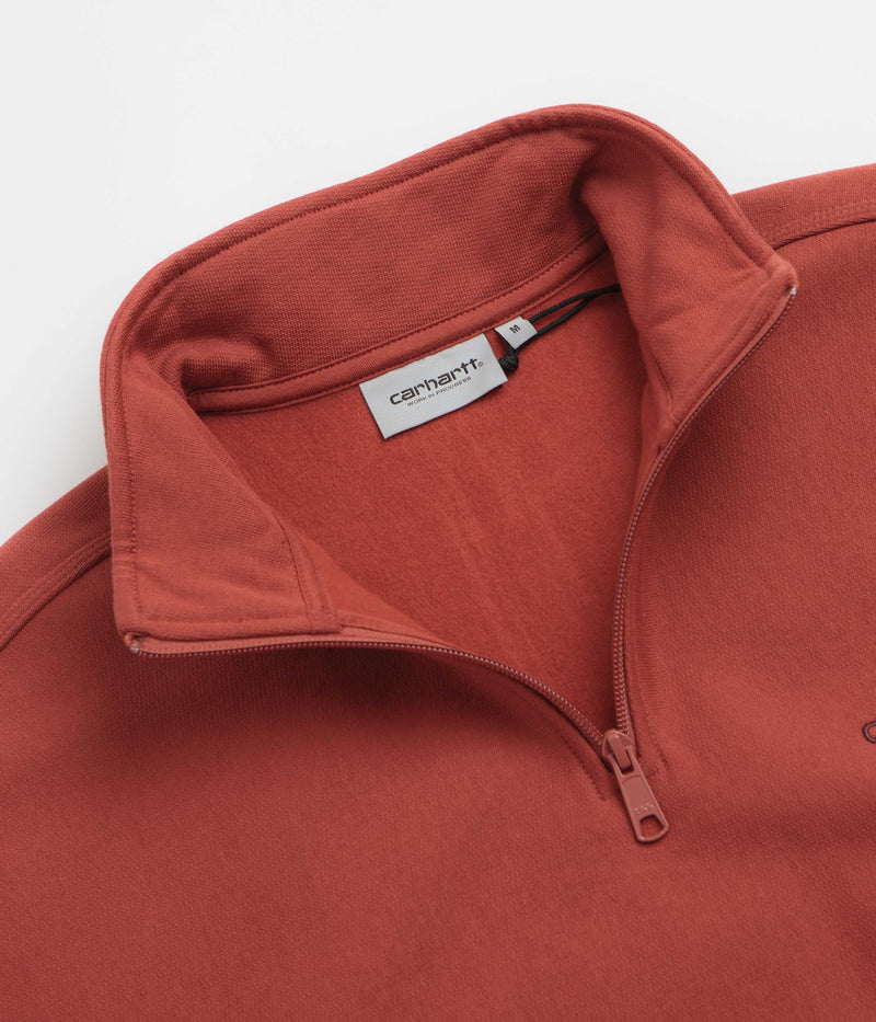 Carhartt Half Zip American Script Sweatshirt in Oxide Red