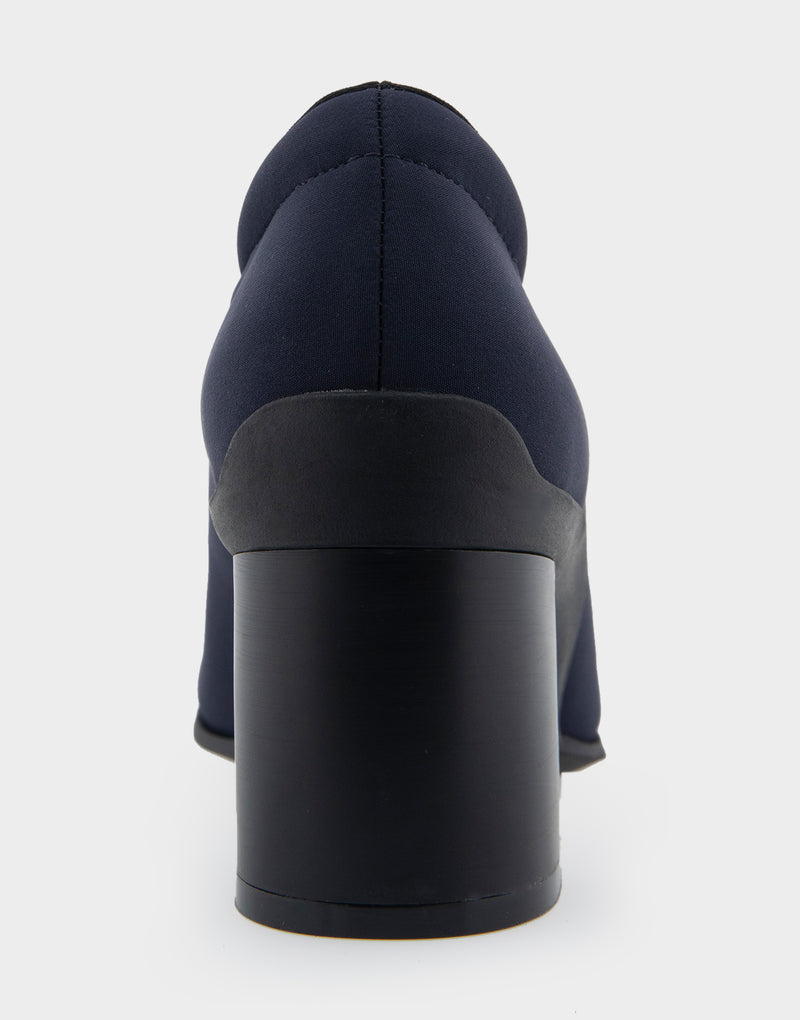 Comfortable Women's Mid Heel Pump in Navy Stretch Gabardine Fabric
Rear View