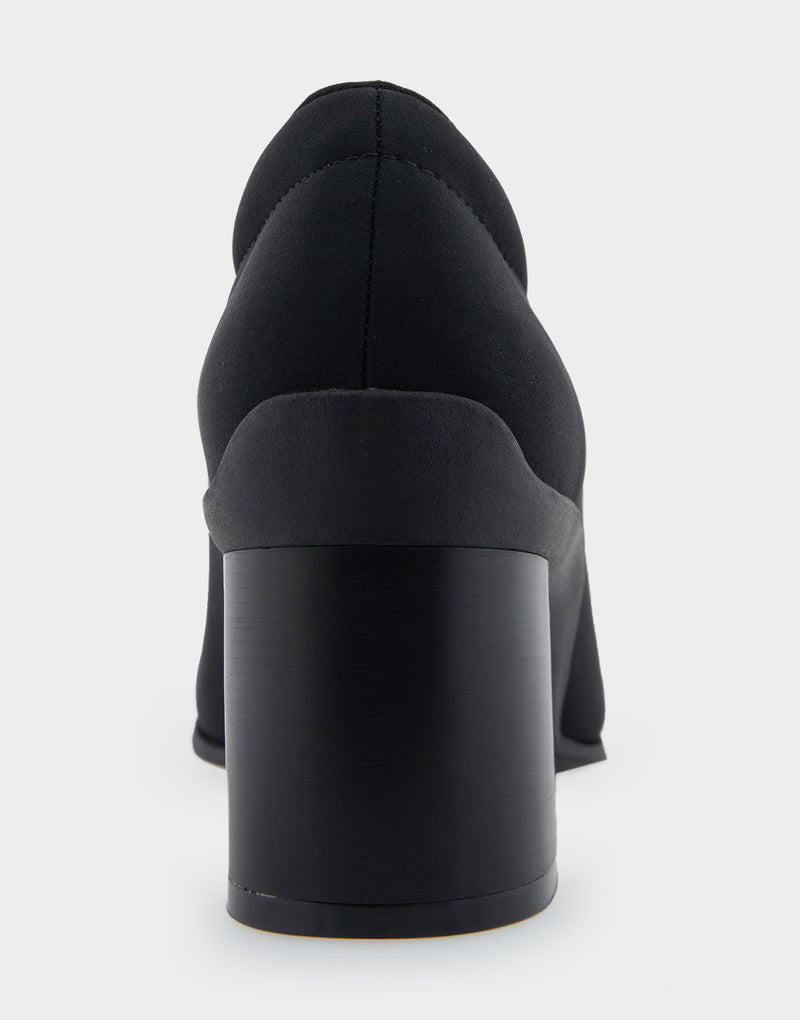 Comfortable Women's Mid Heel Pump in Black Stretch Fabric Stretch Fabric
Rear View