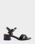 Comfortable Women's Dress Sandals in Black Patent Faux Leather Side View