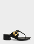 Comfortable Women's Heeled Sandal in Black Faux Calf Side View
