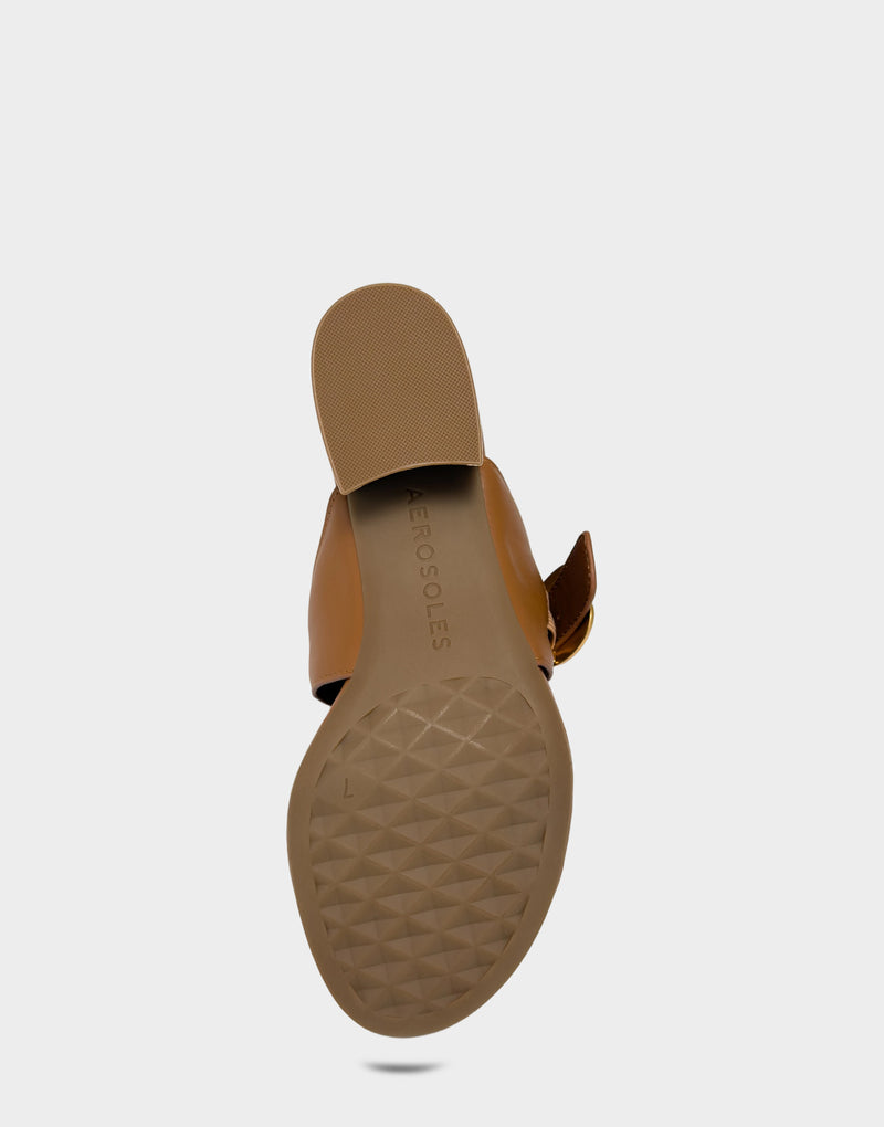 Comfortable Women's Heeled Sandal in Natural Faux Leather Bottom View