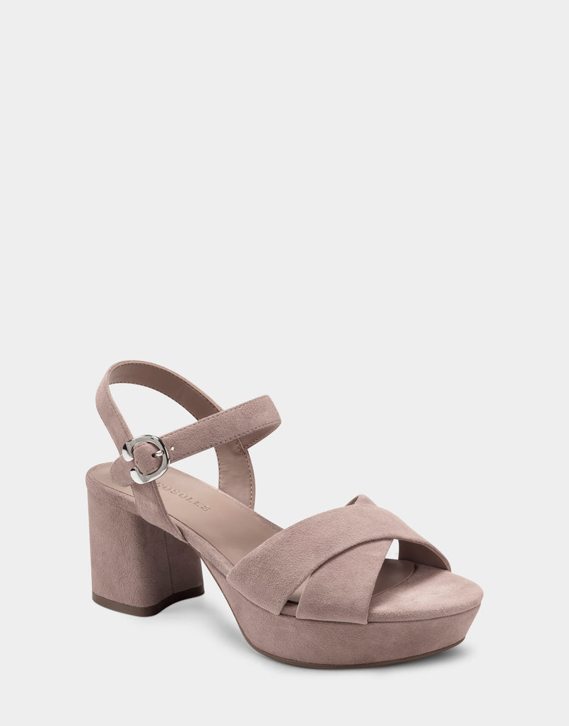 Comfortable Women's Crisscross Platform Sandal in Blush Suede Side Angle View