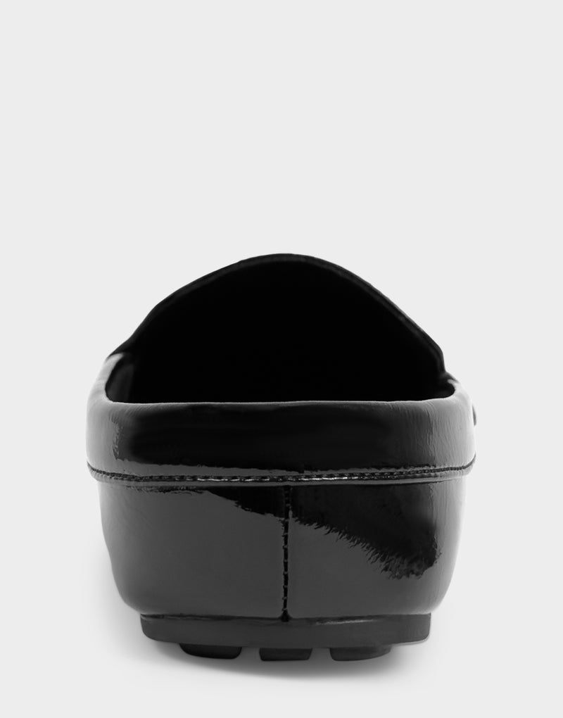 Comfortable Women's Loafer Mule In Black Patent Faux Leather Back View