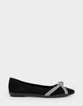 Comfortable Women's Dress Flat In Black Suede Side View