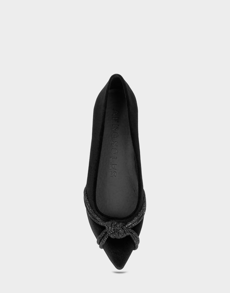Comfortable Women's Dress Flat In Black Velvet Full Front View