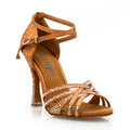 Deloro - Tan Satin - Suede Sole - Dance Floor Only