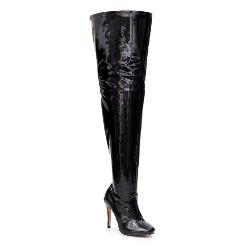Devilla Size Inclusive - Black Vegan Patent - Street Sole - Thigh Variant Five
