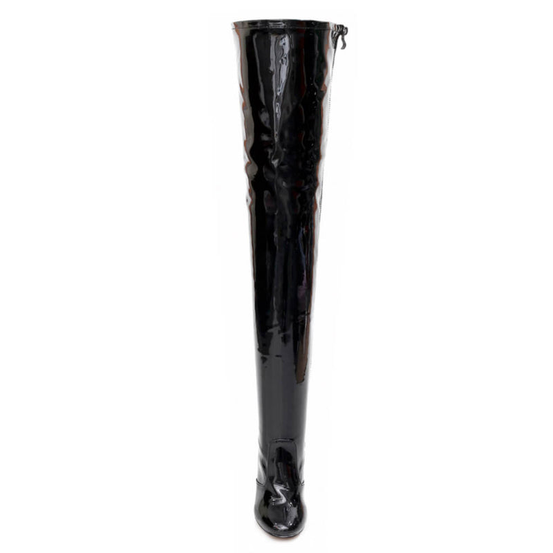Devilla Size Inclusive - Black Vegan Patent - Street Sole - Thigh Variant Five