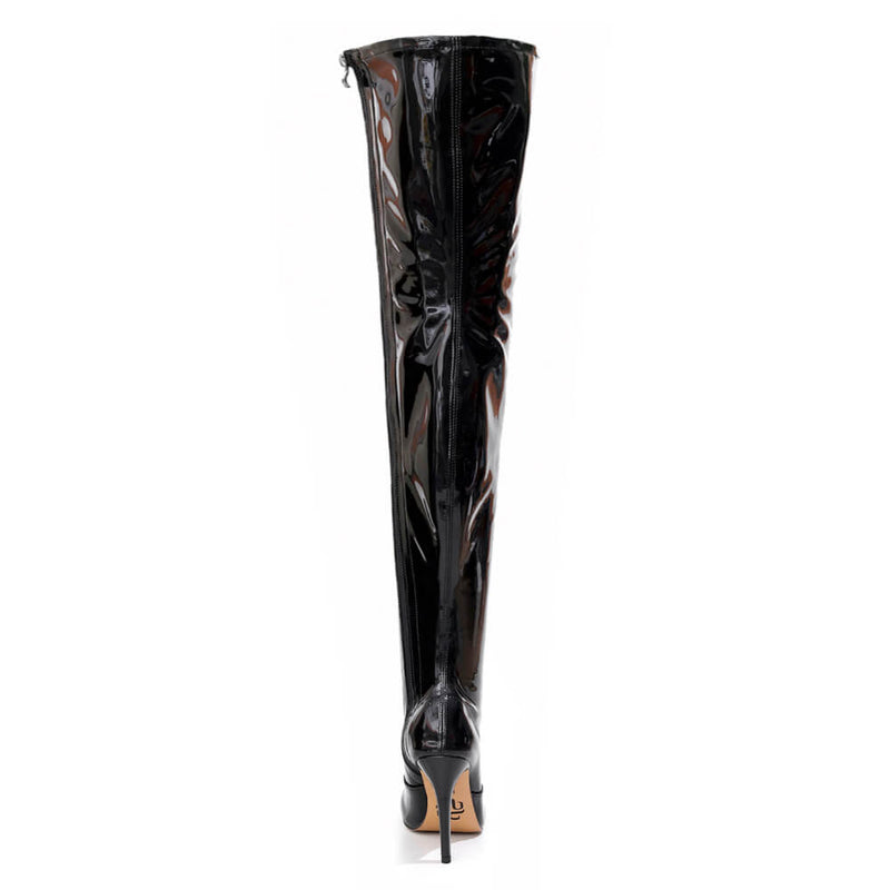 Devilla Size Inclusive - Black Vegan Patent - Street Sole - Thigh Variant Five