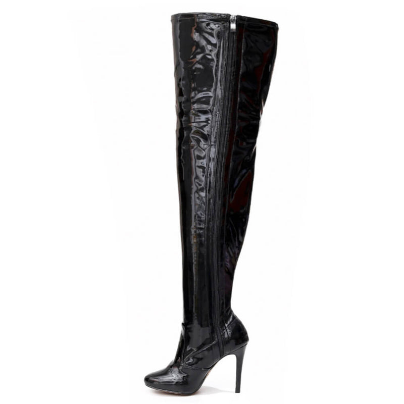 Devilla Size Inclusive - Black Vegan Patent - Street Sole - Thigh Variant Four
