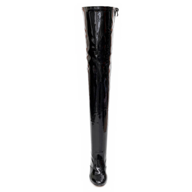 Devilla Size Inclusive - Black Vegan Patent - Street Sole - Thigh Variant Four